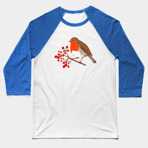 European Robin Winter Bird Baseball T-Shirt by Kraina